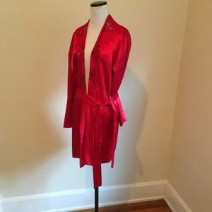 Victoria Secret Gold Satin Robe w/lace trim and belt